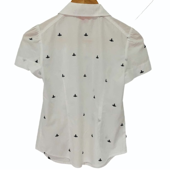 VIVIENNE WESTWOOD • RARE ORB LOGO EMBROIDERED COTTON ROUND COLLAR BLOUSE - Picture 9 of 11